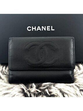 Chanel Wallet Coco Stitch Caviar Trifold
